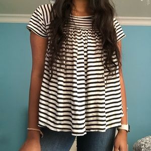 Free People loose black&white striped top
